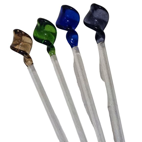 Vintage 4-Glass Swirl Stir Sticks-Purple, Green, Blue, Goldish Brown Orig Box - Picture 1 of 4